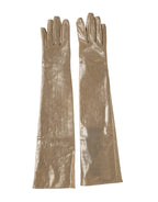 Beige Nylon Long Elbow Length Mitten Gloves