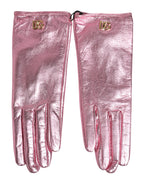 Pink Leather DG Logo Wrist Length Mitten Gloves
