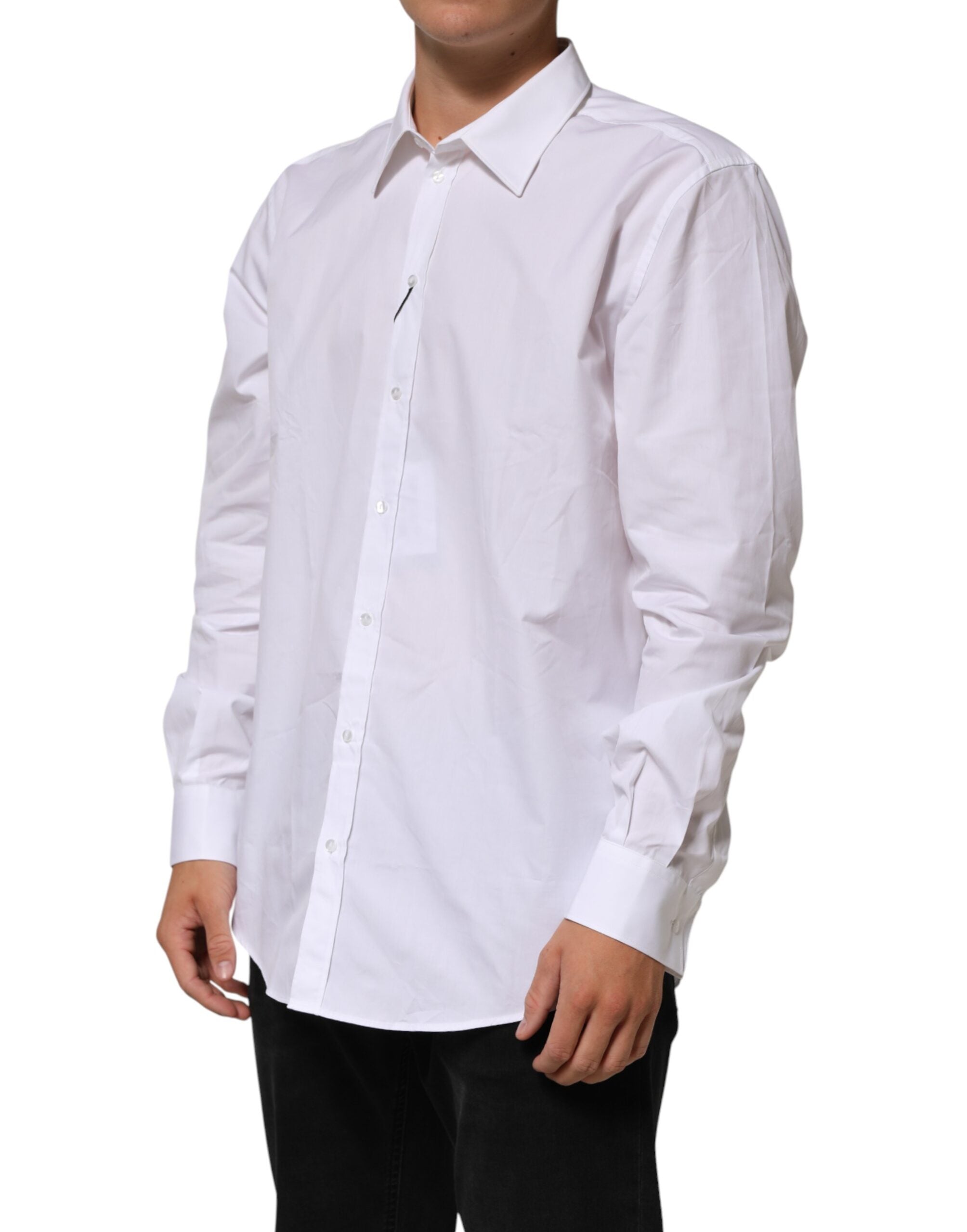 White Cotton Collared Long Sleeve Men Dress Shirt