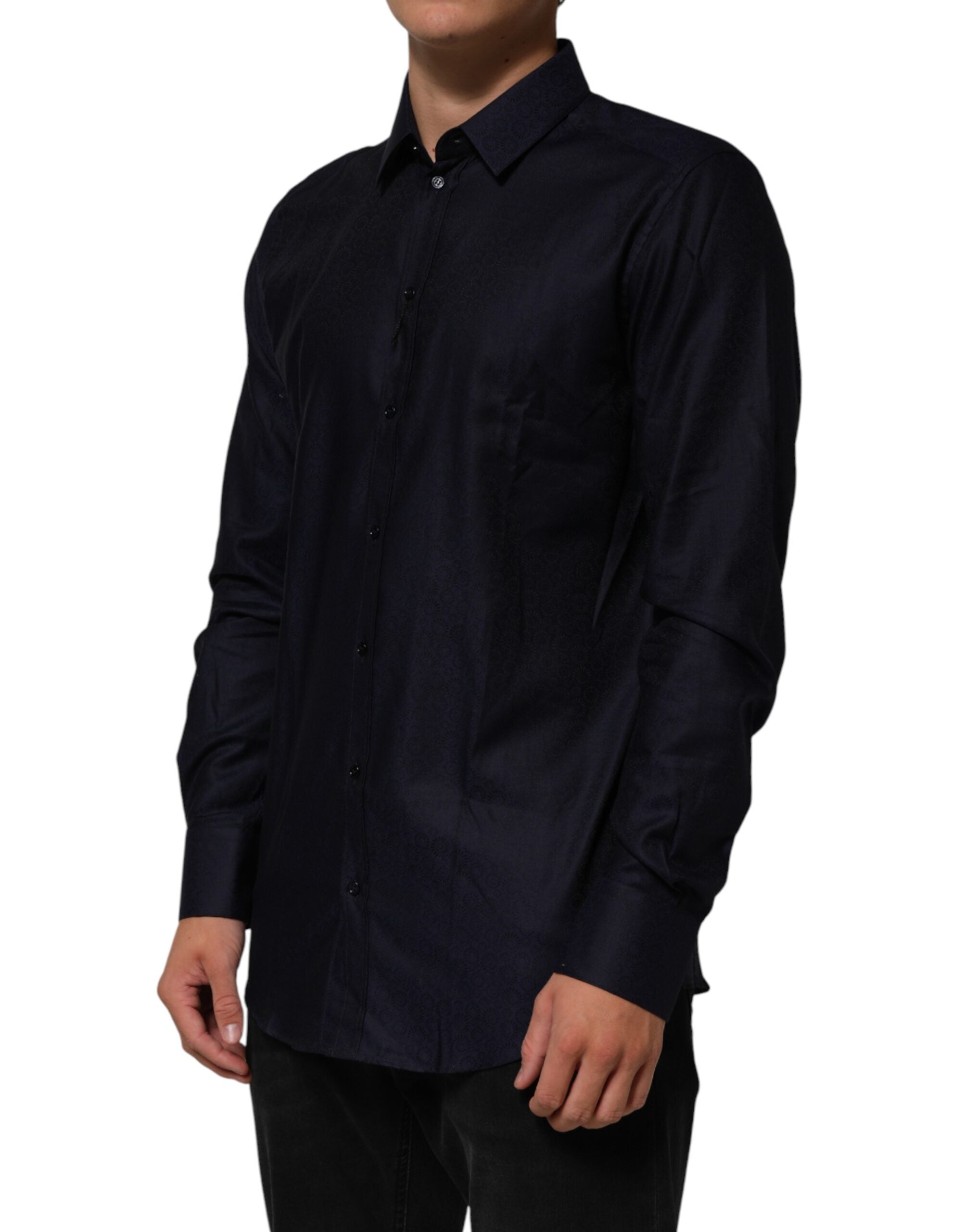 Blue Cotton Collared Long Sleeve GOLD Men Dress Shirt