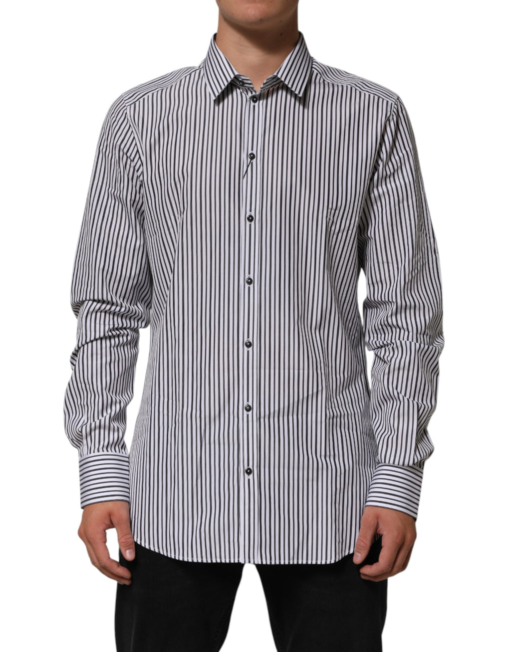 Black White Stripes Men GOLD Dress Shirt