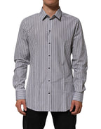 Black White Stripes Men GOLD Dress Shirt