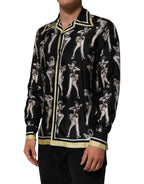Black Silk Pin Up Printed Button Down Shirt