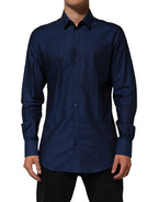 Blue Cotton Collared Men GOLD Dress Shirt