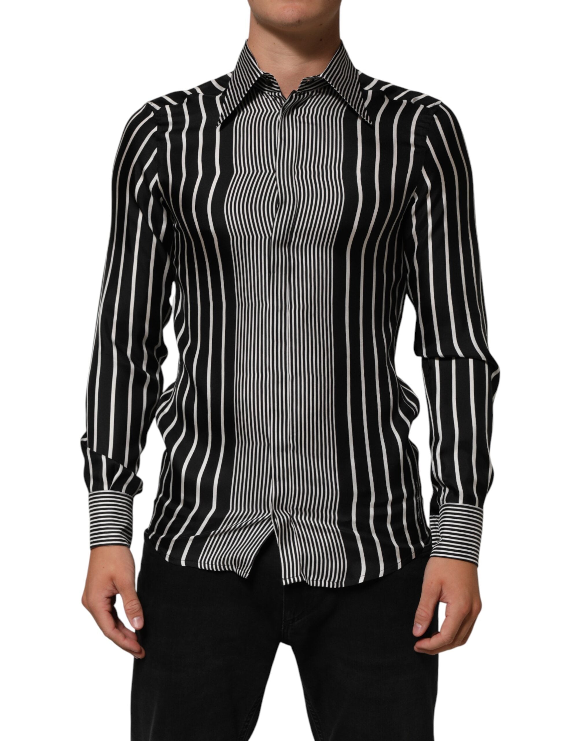 Black White Stripes Men MARTINI Dress Shirt