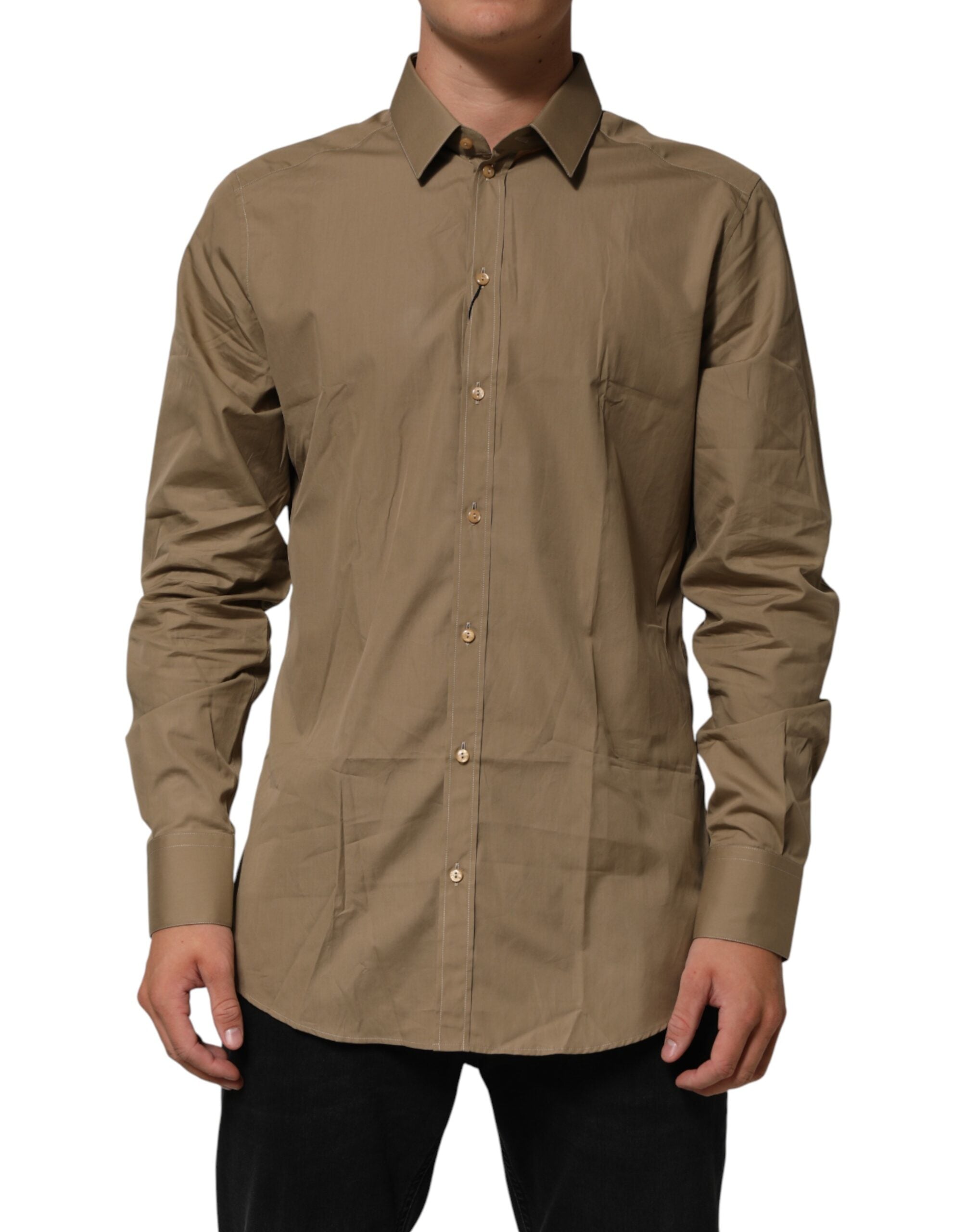 Brown Cotton Collared Men GOLD Dress Shirt
