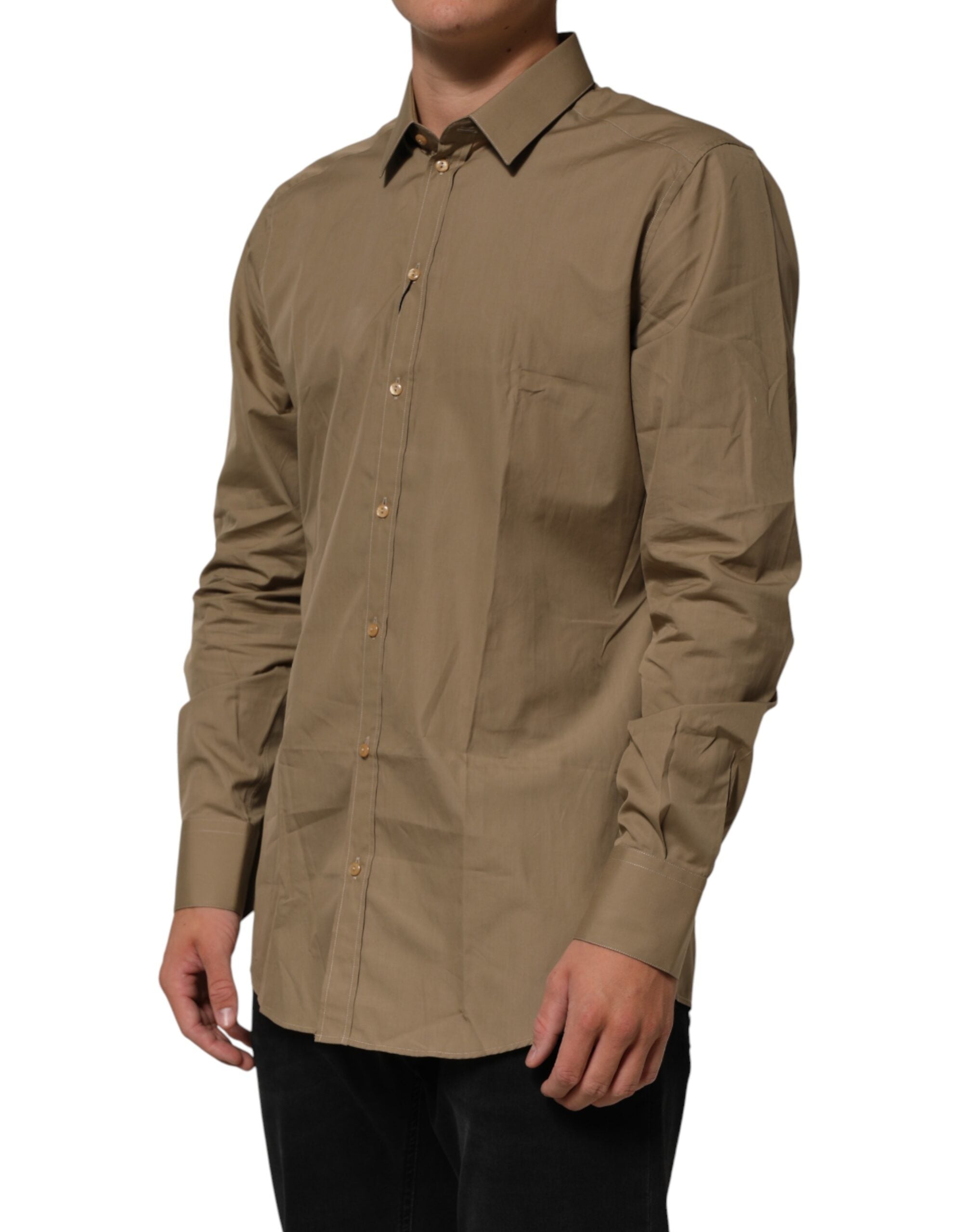 Brown Cotton Collared Men GOLD Dress Shirt