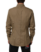 Brown Cotton Collared Men GOLD Dress Shirt