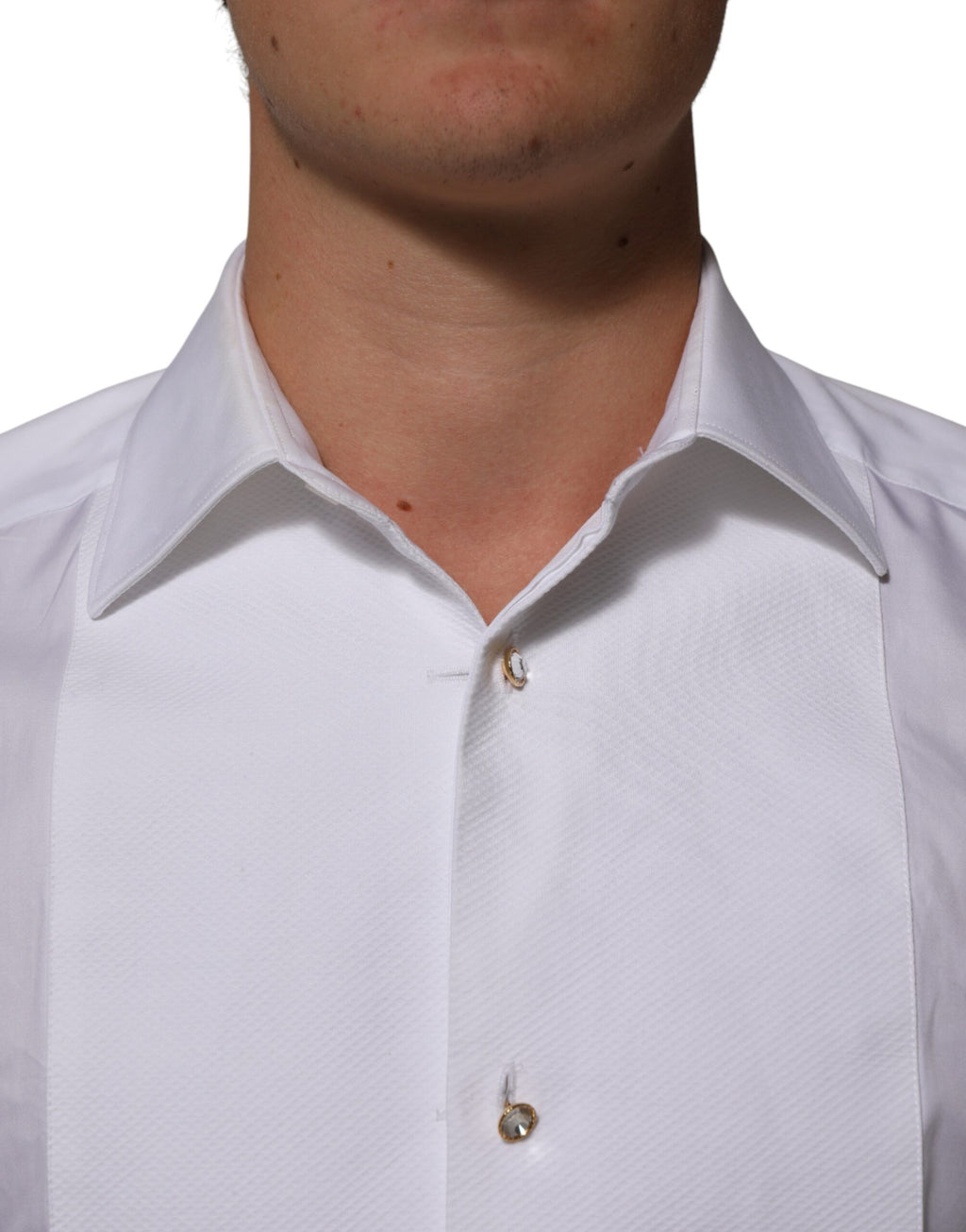 White Cotton Collared Bib GOLD Dress Shirt