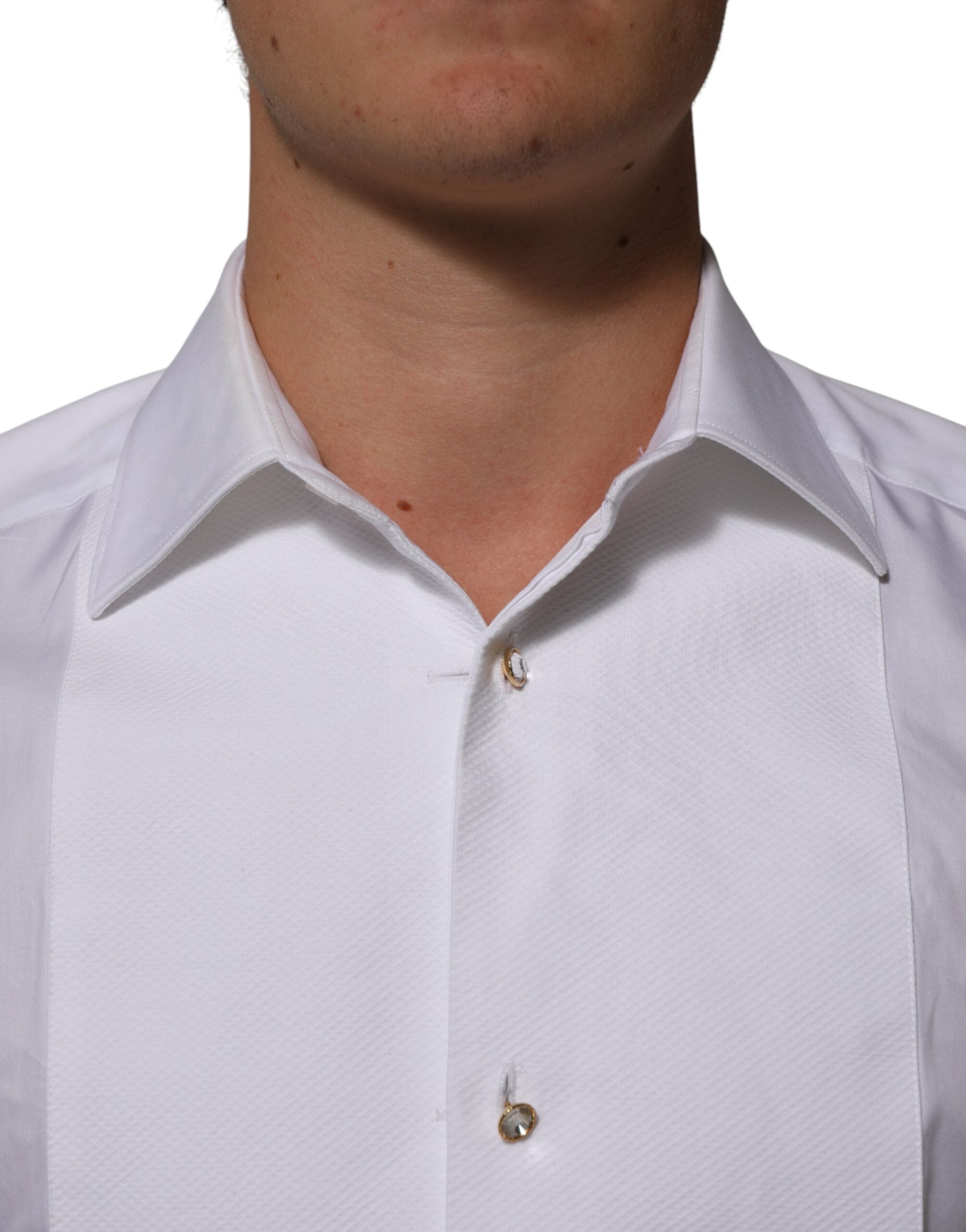 White Cotton Collared Bib GOLD Dress Shirt