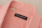 Red White Striped Cotton Short Sleeve Shirt