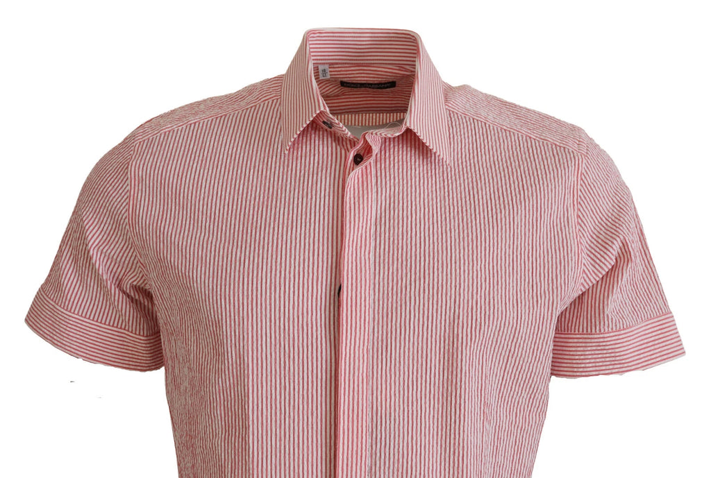 Red White Striped Cotton Short Sleeve Shirt
