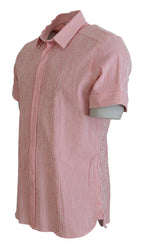 Red White Striped Cotton Short Sleeve Shirt