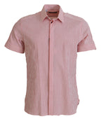 Red White Striped Cotton Short Sleeve Shirt