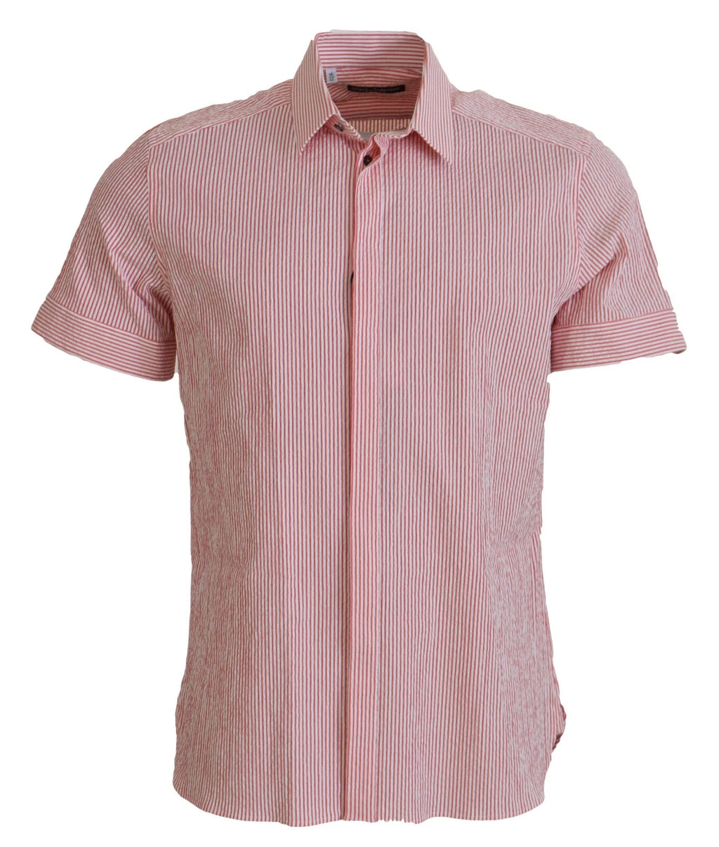 Red White Striped Cotton Short Sleeve Shirt