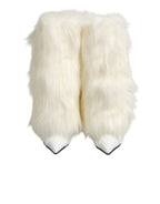 White Fur Pointed Knee High Stiletto Boots Shoes