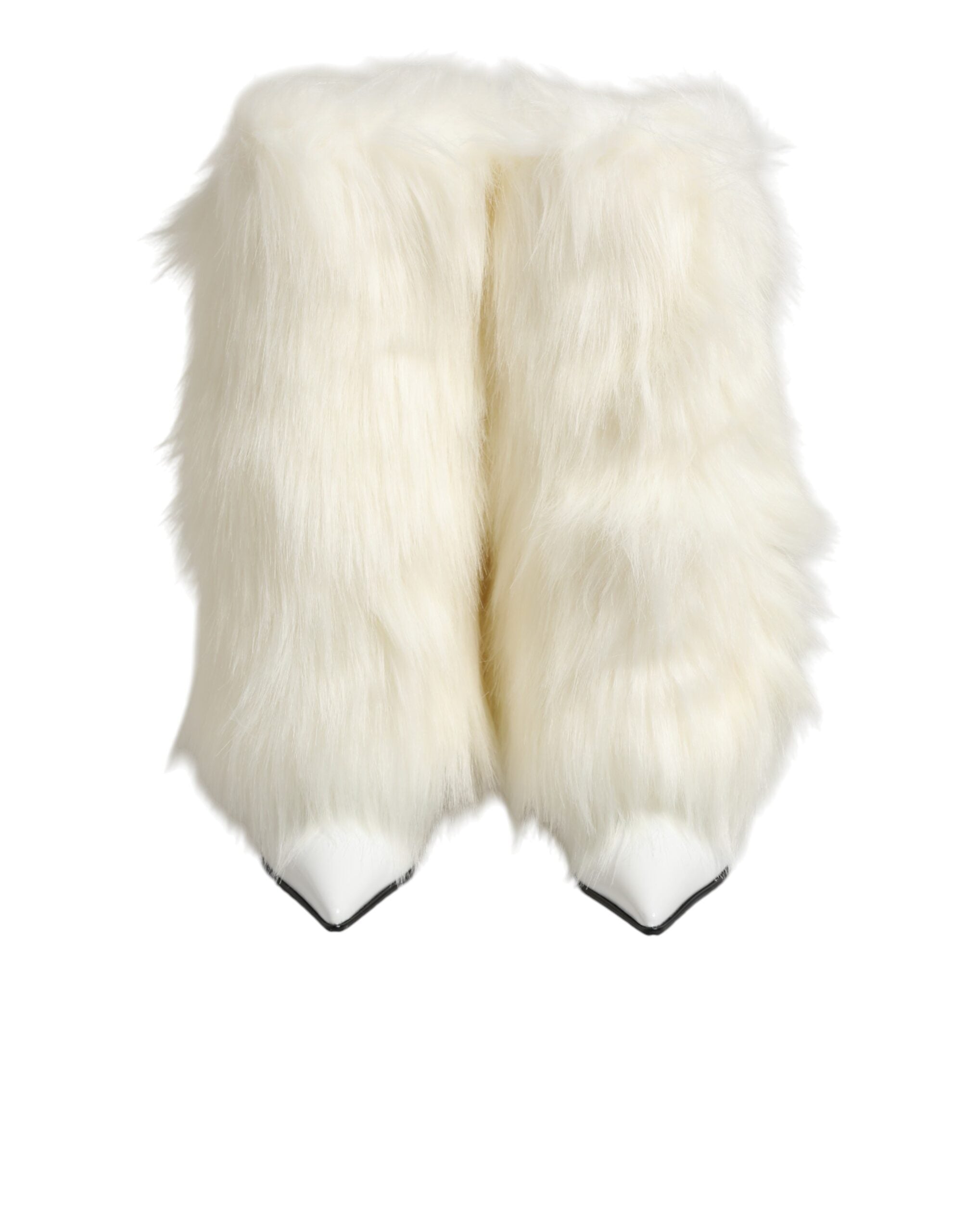 White Fur Pointed Knee High Stiletto Boots Shoes