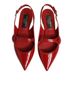 Red Leather Slingback Flats Sandals Shoes