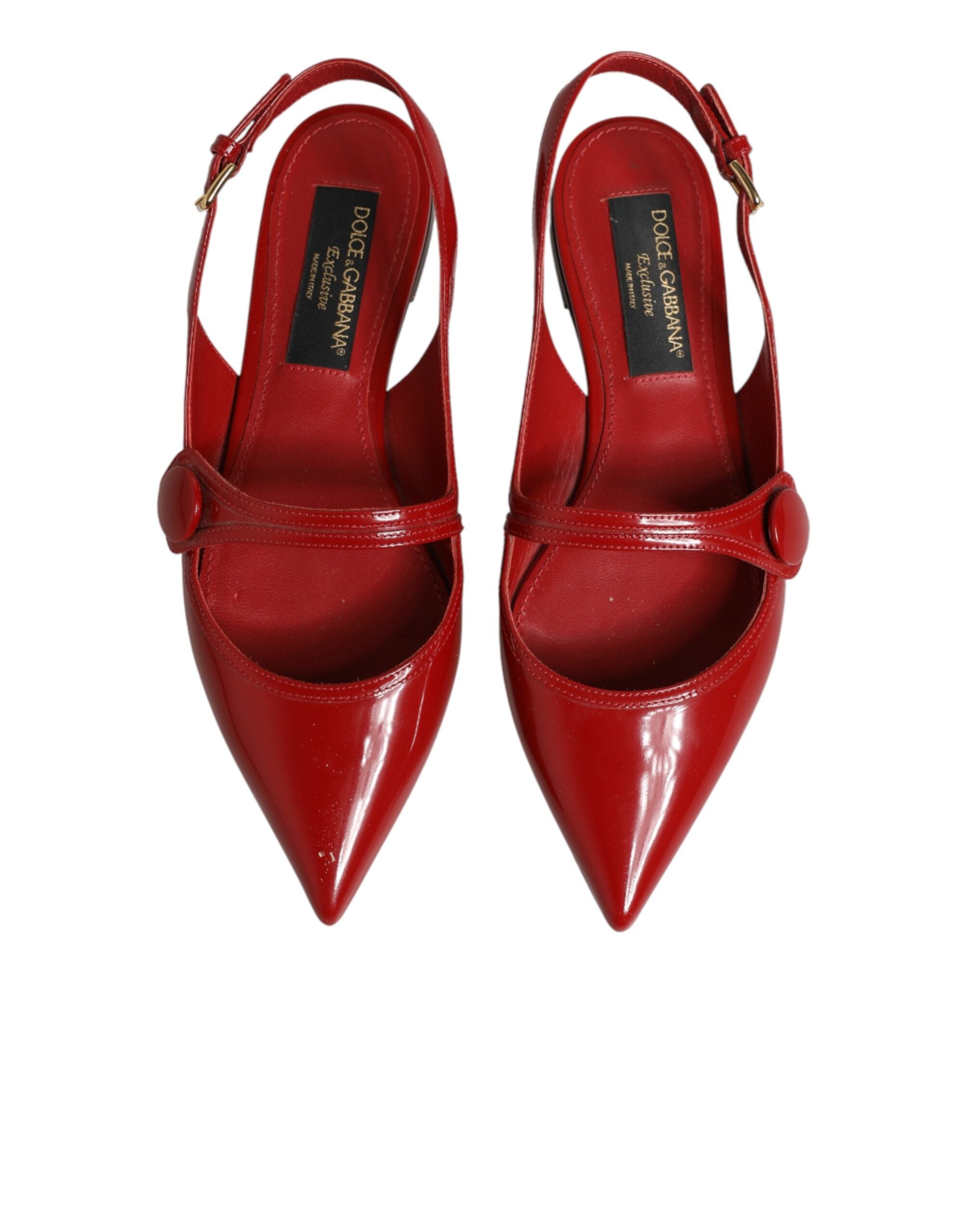 Red Leather Slingback Flats Sandals Shoes
