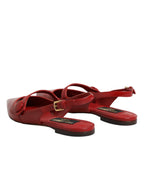 Red Leather Slingback Flats Sandals Shoes