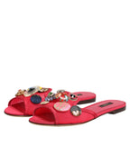 Red Embellished Flats Slip On Sandals Shoes