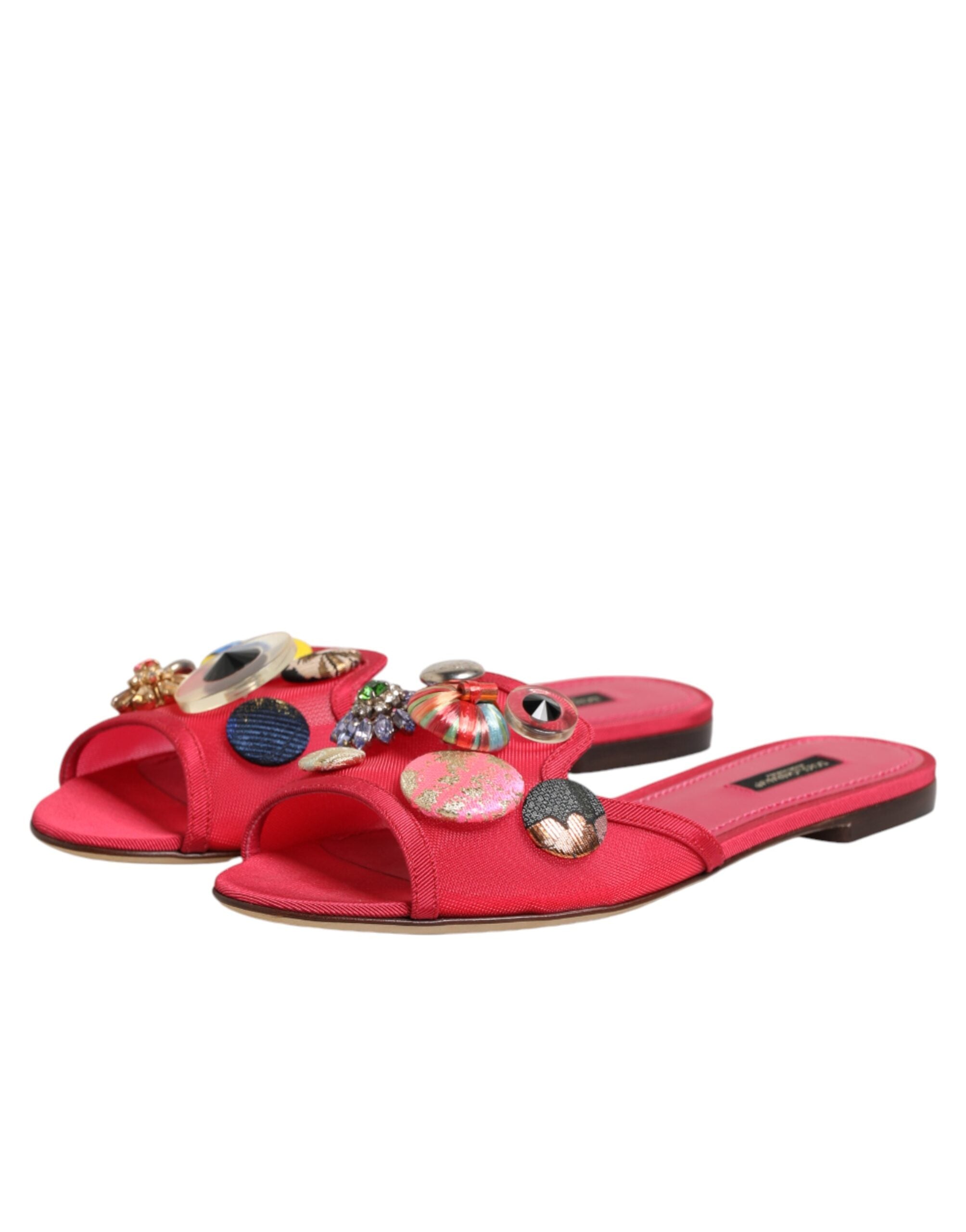 Red Embellished Flats Slip On Sandals Shoes