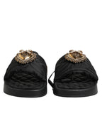 Black Devotion Matelassé Leather Slides Shoes