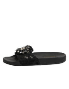 Black Devotion Matelassé Leather Slides Shoes