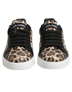 Brown Leather Leopard Low Top Sneakers Shoes