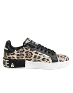 Brown Leather Leopard Low Top Sneakers Shoes