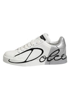 White Gray Low Top Leather Sneaker Shoes