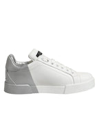 White Gray Low Top Leather Sneaker Shoes