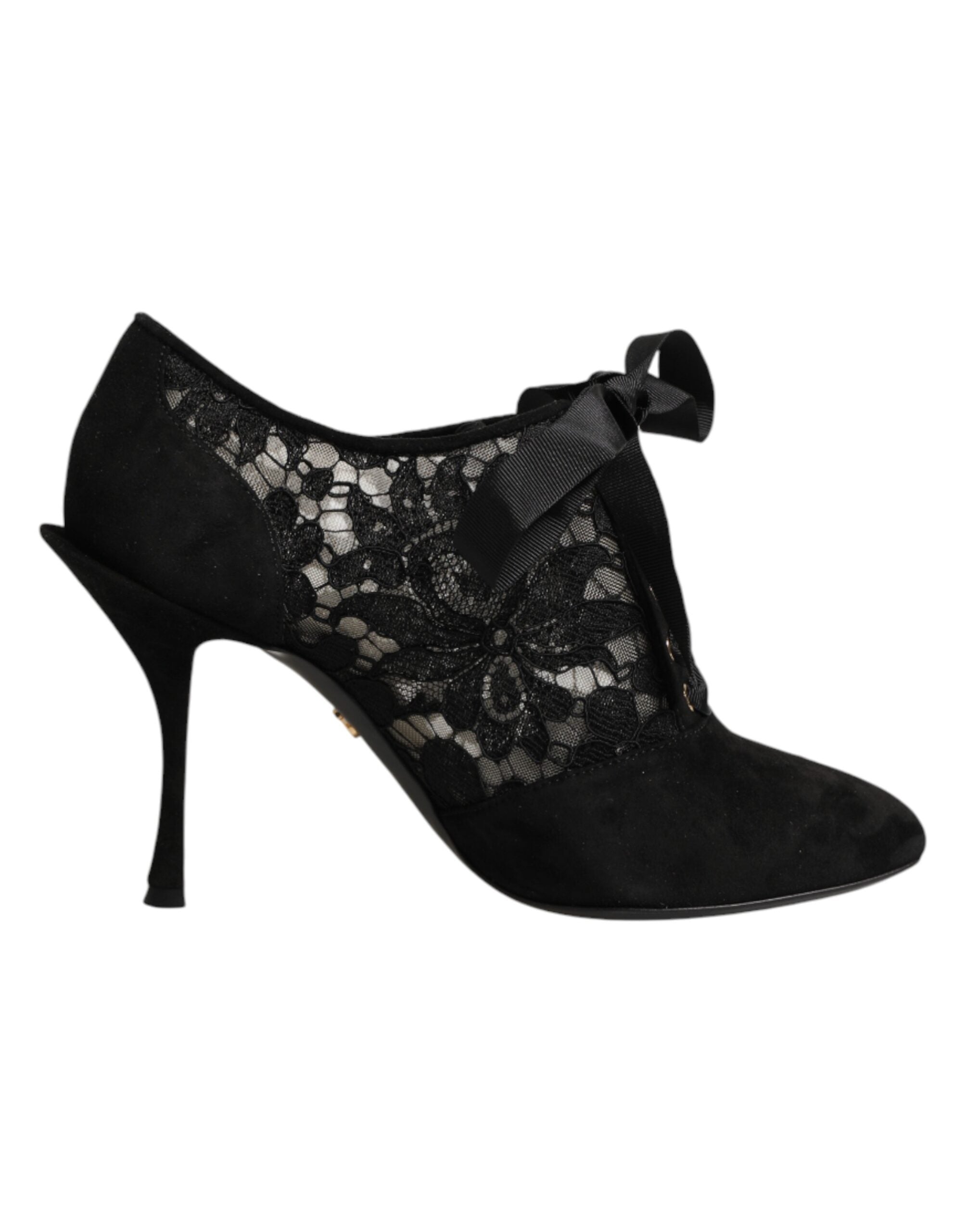 Black Floral High Heels LACE-UPS Pumps Shoes