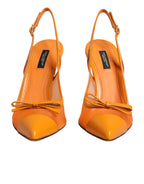 Orange Leather Mesh Heels Slingback  Shoes