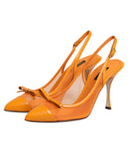Orange Leather Mesh Heels Slingback  Shoes