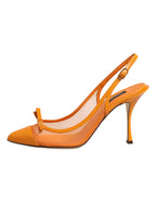 Orange Leather Mesh Heels Slingback  Shoes