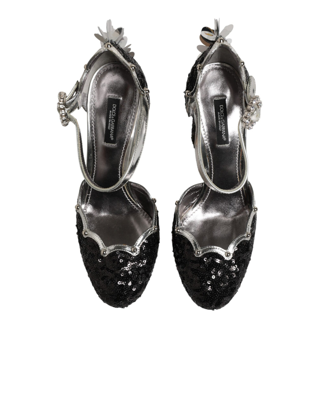 Black Sequined Ankle Strap Sandals Shoes