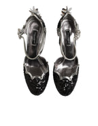 Black Sequined Ankle Strap Sandals Shoes