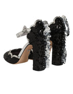 Black Sequined Ankle Strap Sandals Shoes