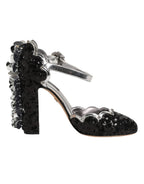 Black Sequined Ankle Strap Sandals Shoes