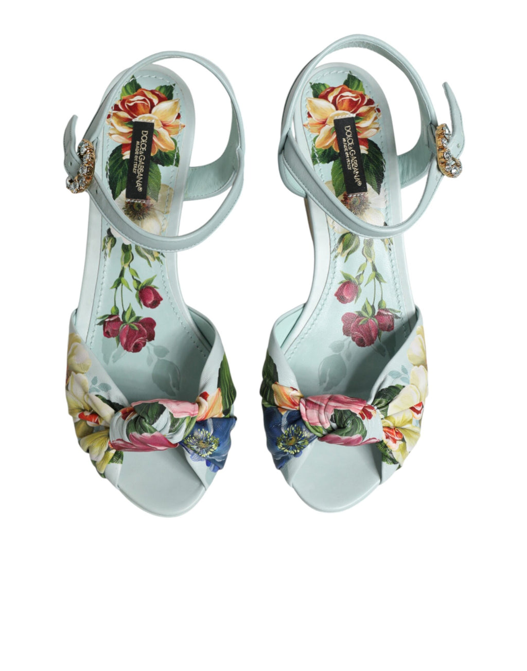 Green Floral Ankle Strap Wedge Sandals Shoes