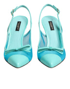 Blue Leather Mesh Heels Slingback Shoes