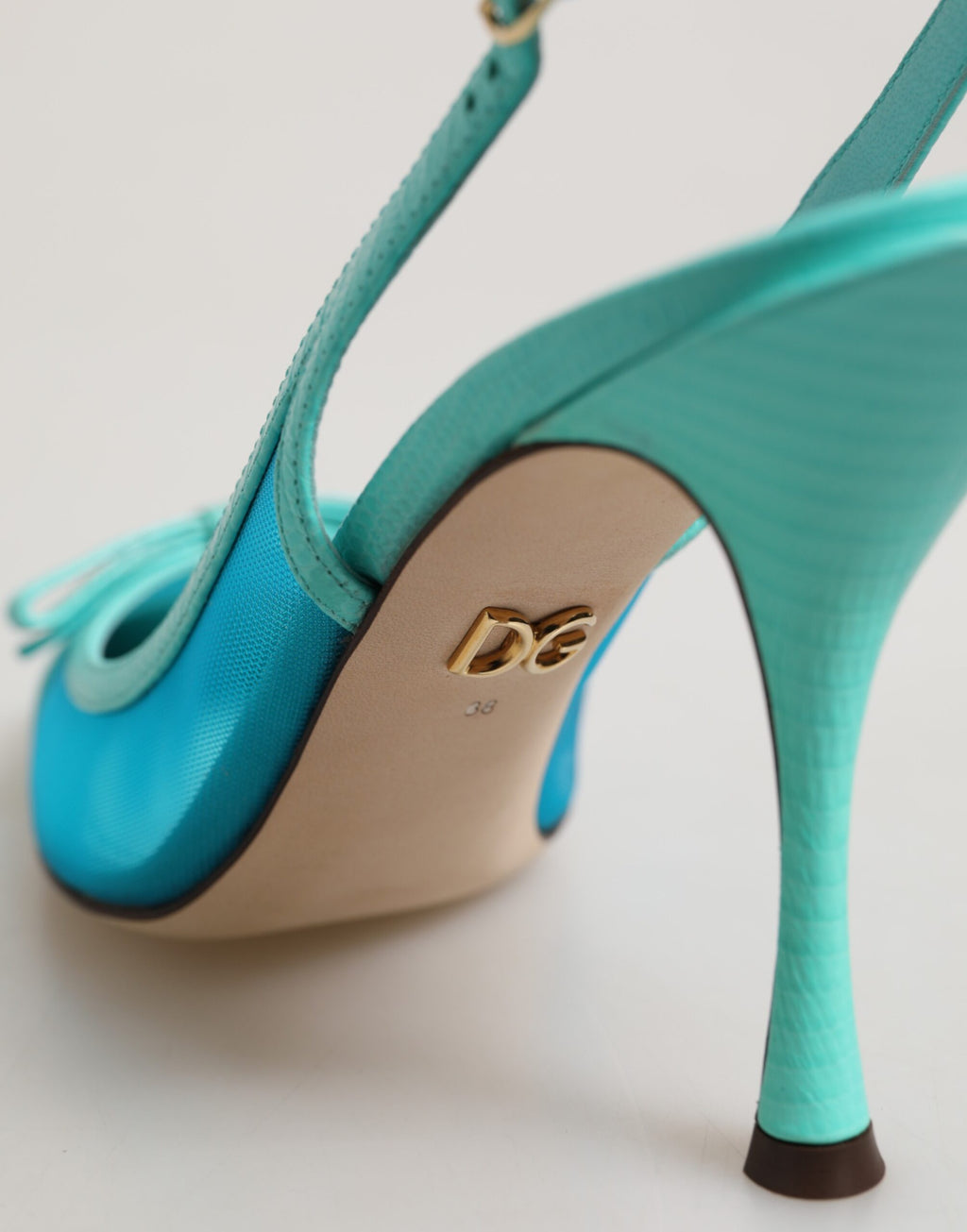 Blue Leather Mesh Heels Slingback Shoes