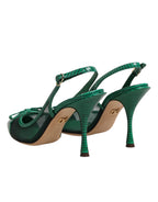 Green Leather Mesh Heels Slingback  Shoes