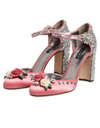 Pink Sequined Ankle Strap Sandals Shoes