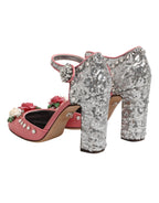 Pink Sequined Ankle Strap Sandals Shoes