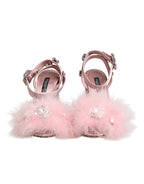 Pink Crystal Fur Embellished Sandals Shoes