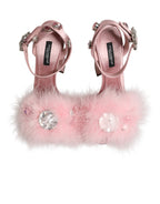 Pink Crystal Fur Embellished Sandals Shoes