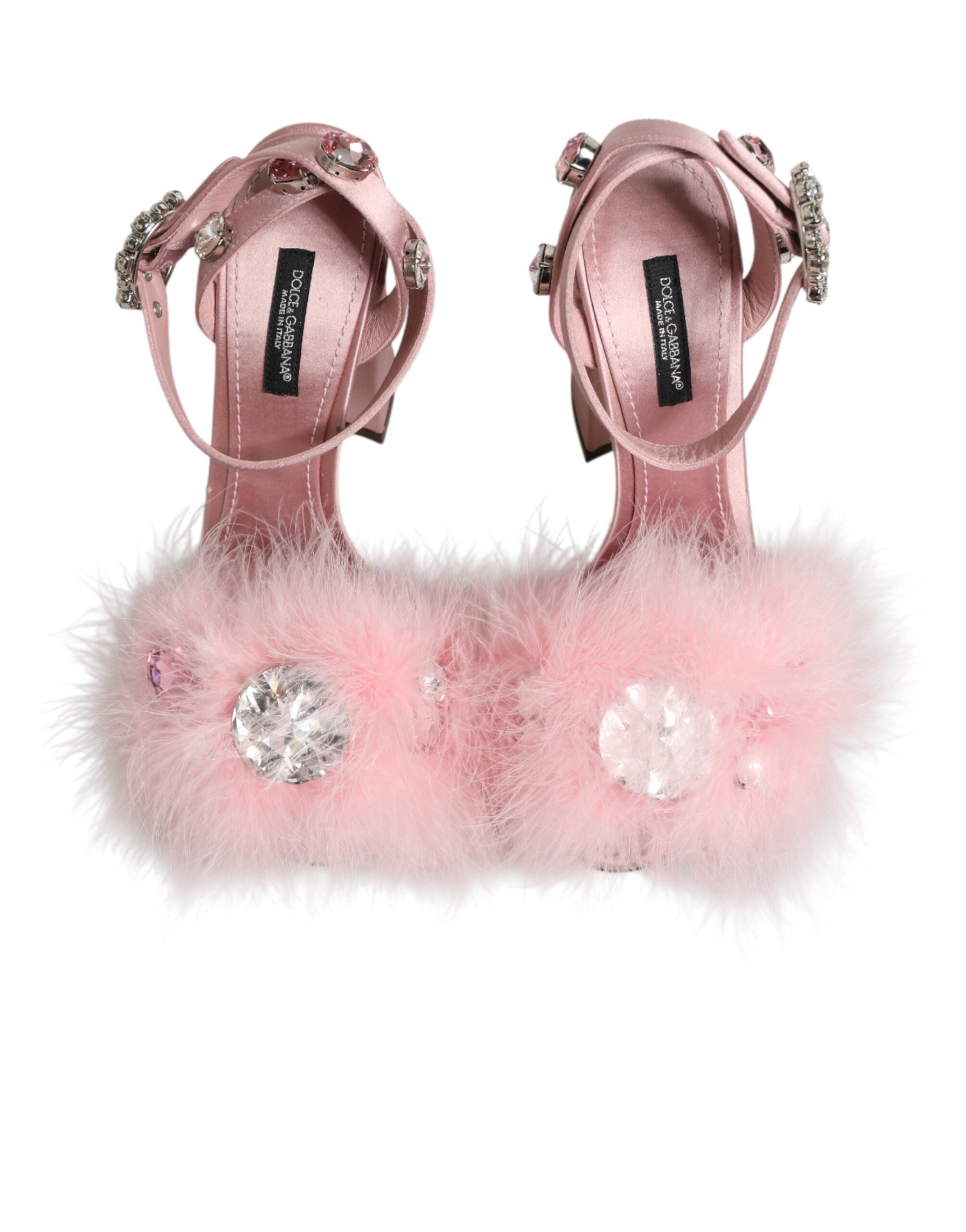 Pink Crystal Fur Embellished Sandals Shoes