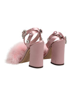 Pink Crystal Fur Embellished Sandals Shoes